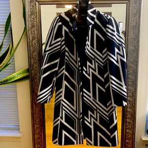 Beautiful Black and White Art Deco Kenneth Cole Long Coat